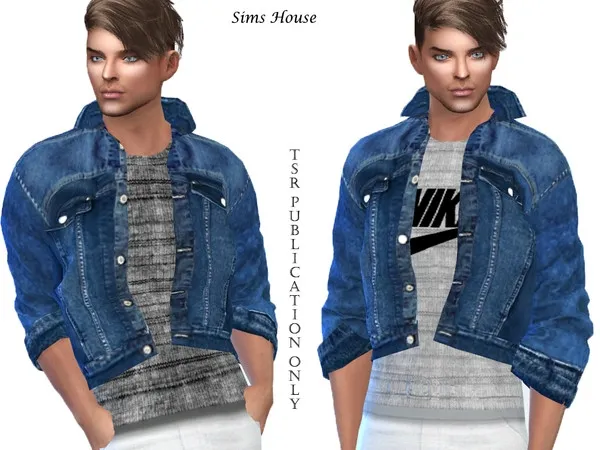 Alpha Men's denim jacket with a t shirt - The Sims 4 Custom Content