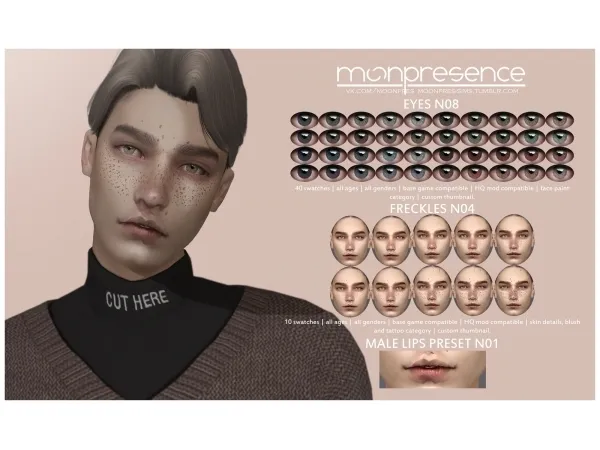 Alpha EYES N08 FRECKLES N04 MALE LIPS PRESET N01 by ᴍᴏᴏɴ ᴘʀᴇsᴇɴᴄᴇ - The Sims 4 Custom Content
