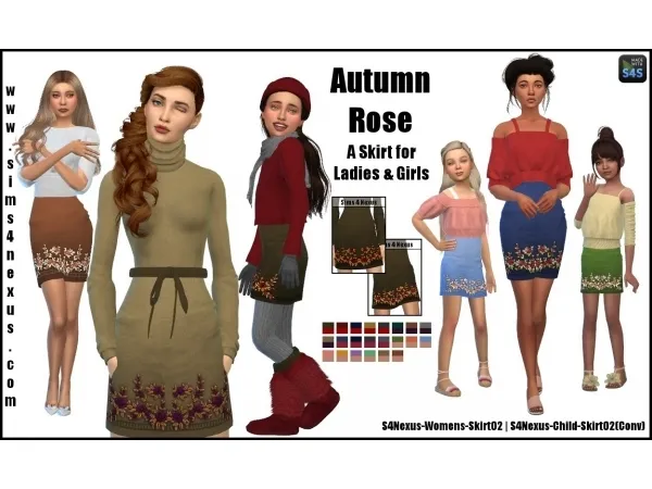 Maxis Match sims4nexus Autumn Rose A Skirt for ladies Girls - The Sims 4 Custom Content