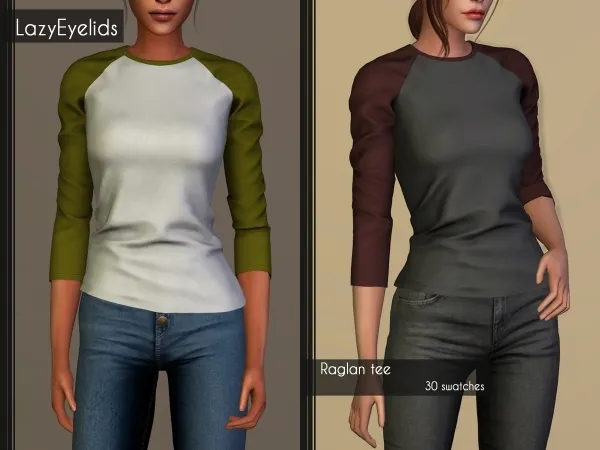 Alpha Raglan tee by lazyeyelids - The Sims 4 Custom Content