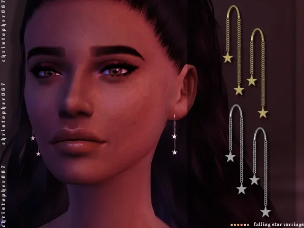 Alpha Falling Star Earrings Christopher067 by christopher067 - The Sims 4 Custom Content