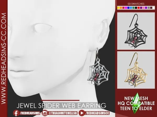 Alpha JEWEL SPIDER WEB EARRING - The Sims 4 Custom Content
