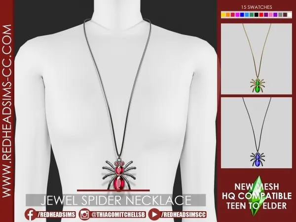 Alpha JEWEL SPIDER NECKLACE by redheadsims - The Sims 4 Custom Content