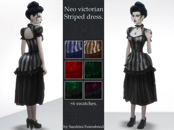 Alpha Neo victorian striped dress - The Sims 4 Custom Content