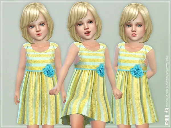 Maxis Match Yellow Blue Stripe Dress - The Sims 4 Custom Content