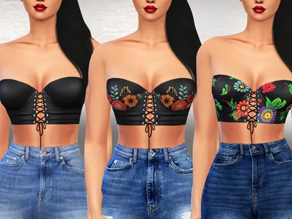 Maxis Match Strapless Floral Tops - The Sims 4 Custom Content
