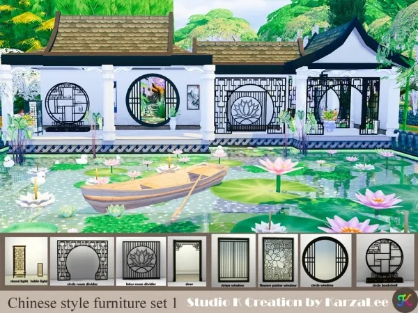 Alpha studio k creation Chinese style furniture set - The Sims 4 Custom Content