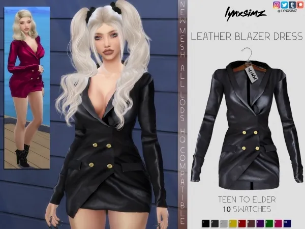 Alpha lynxsimz leather blazer dress - The Sims 4 Custom Content