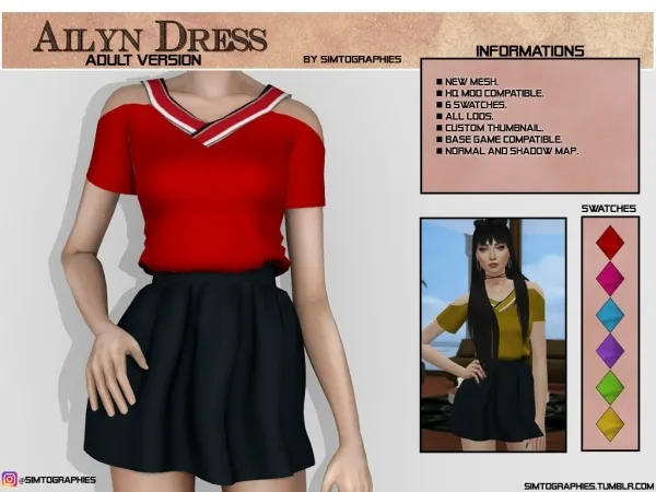 Alpha Ailyn Dress (Adult Version) by simtographies - The Sims 4 Custom Content