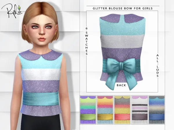Alpha Glitter Blouse Bow for Girls - The Sims 4 Custom Content