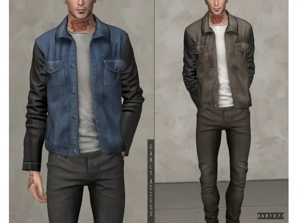 Alpha darte77 Denim Jacket with Leather Sleeves by simsfinds - The Sims 4 Custom Content