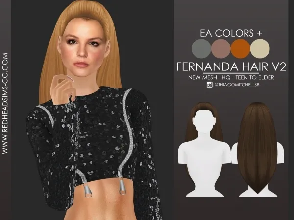 Maxis Match FERNANDA HAIR V2 by redheadsims - The Sims 4 Custom Content