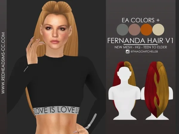 Maxis Match FERNANDA HAIR V1 by redheadsims - The Sims 4 Custom Content