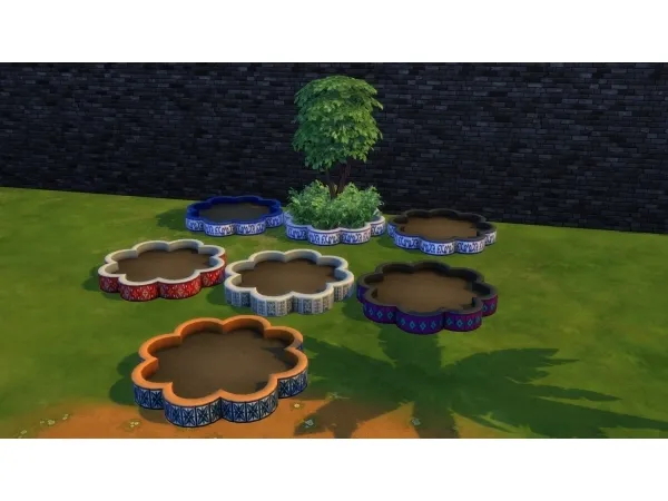 Alpha Flower shaped mosaic planterbox by Serinion - The Sims 4 Custom Content