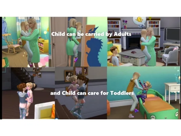 Alpha Child can be Carried by Adults and Child can care for Toddlers MOD in progress by Sofmc9 - The Sims 4 Custom Content