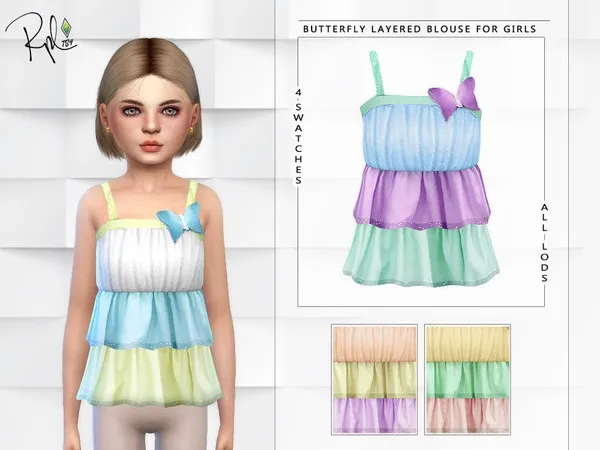 Alpha Butterfly Layered Blouse for Girls - The Sims 4 Custom Content