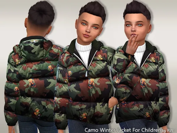 Maxis Match Camo Padded Jacket For Children(Seasons EP) - The Sims 4 Custom Content