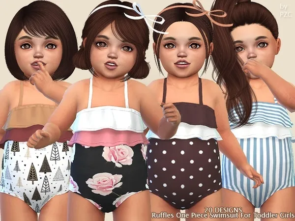 Maxis Match Ruffles One Piece Swimsuit For Toddler Girls(Seasons EP) - The Sims 4 Custom Content