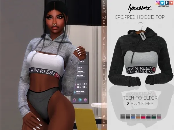 Alpha lynxsimz cropped hoodie top - The Sims 4 Custom Content