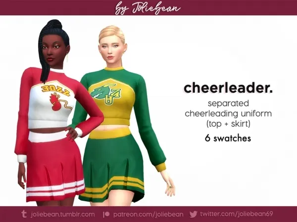 Maxis Match Cheerleader uniform in 6 swatches by Joliebean by Joliebean - The Sims 4 Custom Content