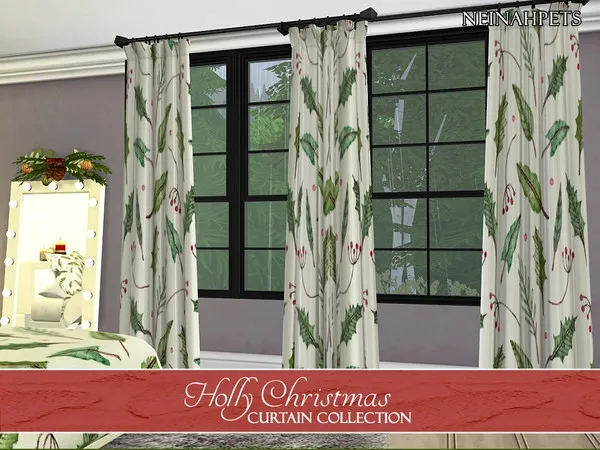 Alpha Holly Christmas Curtains - The Sims 4 Custom Content