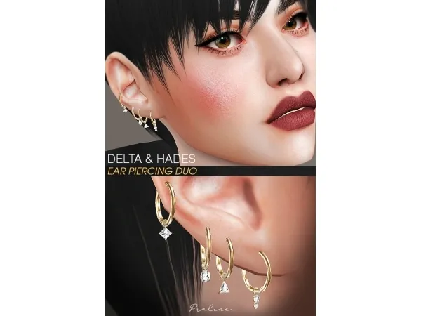 Alpha DELTA HADES Ear Piercing Duo by Pralinesims - The Sims 4 Custom Content