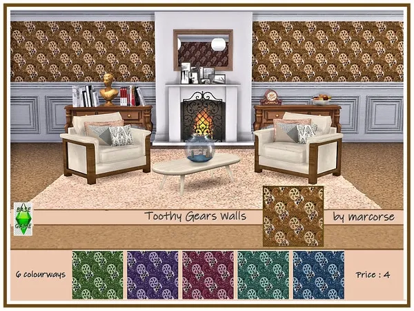 Alpha Toothy Gears Walls by marcorse - The Sims 4 Custom Content