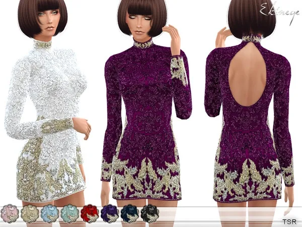 Maxis Match Open Back Beaded Mini Dress - The Sims 4 Custom Content