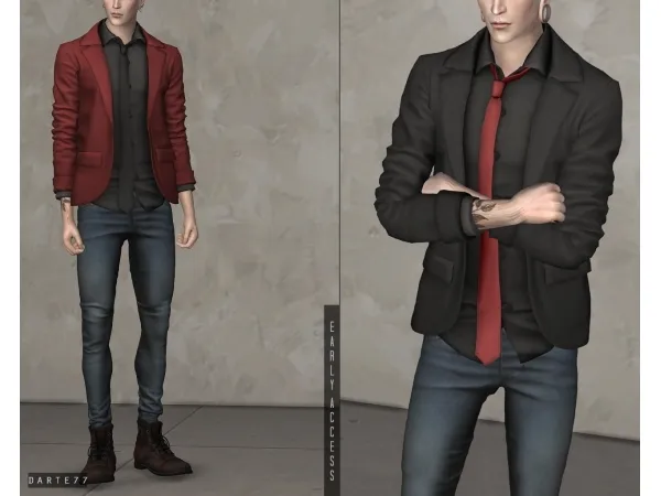 Alpha Blazer (Tie Shirt) by simsfinds - The Sims 4 Custom Content