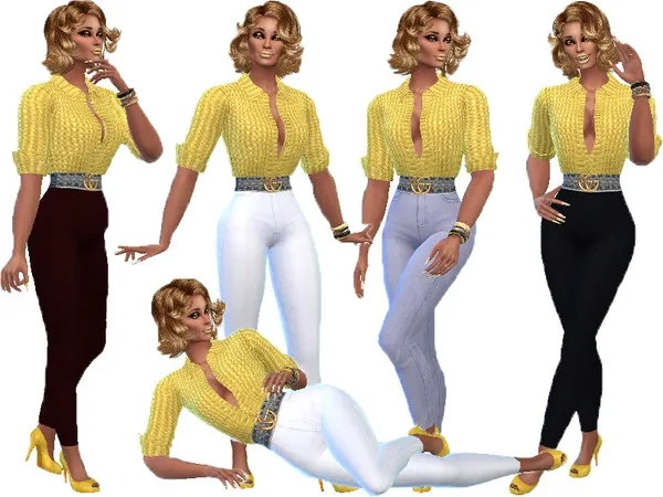 Alpha GG Gold slacks outfit - The Sims 4 Custom Content