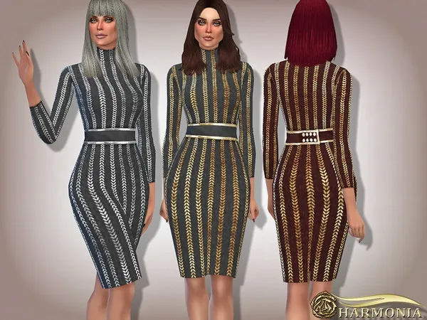 Maxis Match Metallic Patterned Turtleneck Dress - The Sims 4 Custom Content