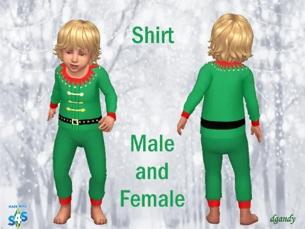 Christmas Elf Pajamas 2019 Toddler (Male and Female) Shirt - The Sims 4 Custom Content