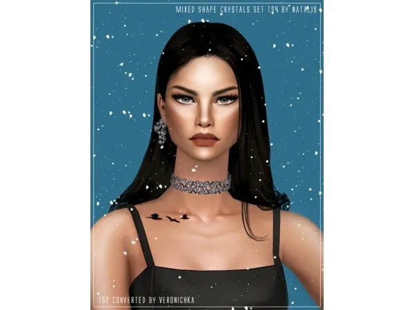 Advent calendar Day 8 Mixed shape crystals earringschoker 4t2 by simsfinds - The Sims 2 Custom Content