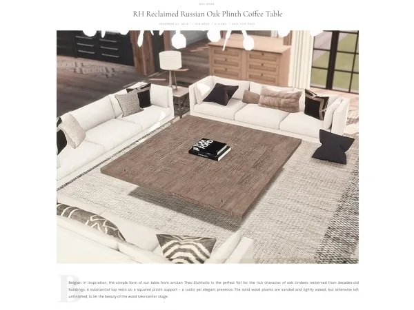 Alpha RH RECLAIMED RUSSIAN OAK SQUARE PLINTH COFFEE TABLE - The Sims 4 Custom Content