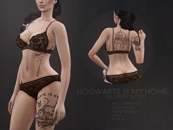 Mix Hogwarts is my home Full body tattoo - The Sims 4 Custom Content