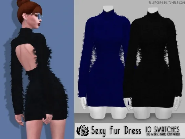Alpha Sexy Winter Fur Dress BR sims by bluerose-sims - The Sims 4 Custom Content