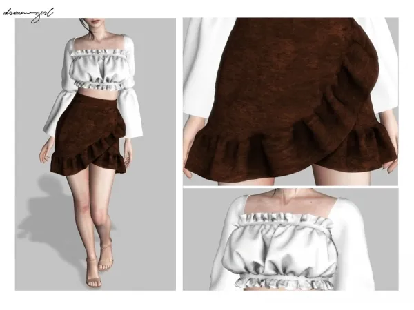 Alpha [ d r e a m g i r l ] r u f f l e t o p r u f f l e s k i r t - The Sims 4 Custom Content