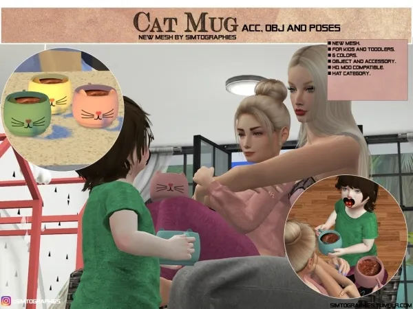 Alpha Cat Mug (Acc obj poses) - The Sims 4 Custom Content