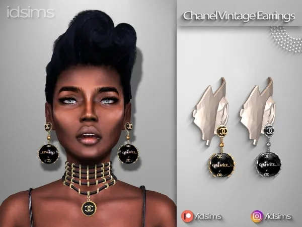 Alpha Chanel Vintage Earrings by polygoncouture - The Sims 4 Custom Content