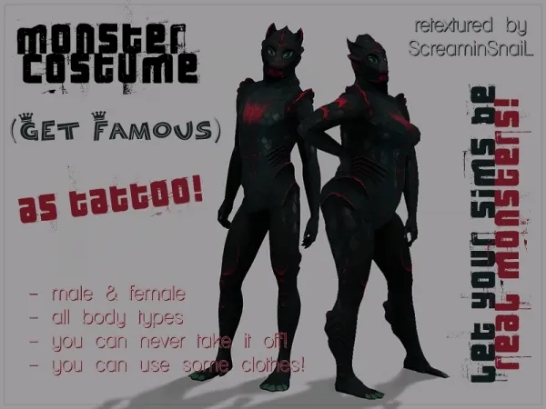 Mix SSNL's Get Famous Water Creature Costume as tattoo - The Sims 4 Custom Content