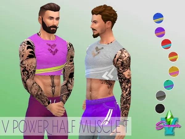 Maxis Match SimmeV V Power Half Muscle Tee by thesimsresource - The Sims 4 Custom Content