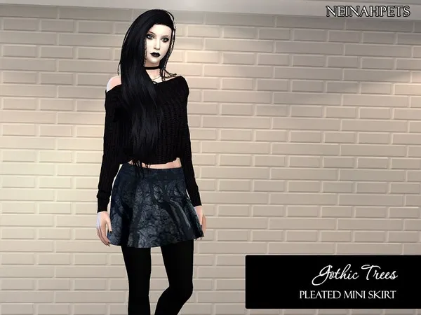 Maxis Match Gothic Trees Pleated Mini Skirt - The Sims 4 Custom Content