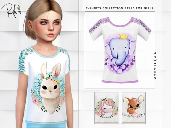Alpha T Shirts Collection RPL26 for Girls Kids Room - The Sims 4 Custom Content