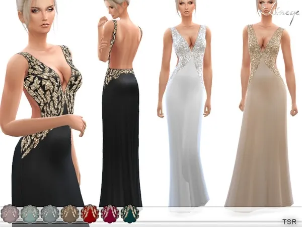 Maxis Match Beaded Backless Long Dress - The Sims 4 Custom Content
