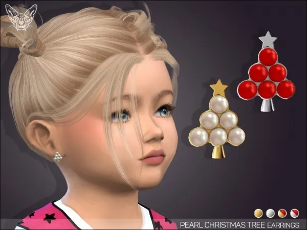 Alpha pearl christmas tree earrings for toddlers - The Sims 4 Custom Content