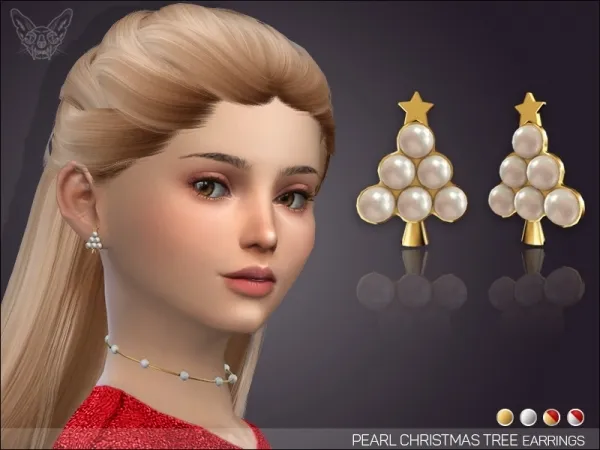 Alpha Pearl Christmas Tree Earrings For Kids by giuliettasims - The Sims 4 Custom Content