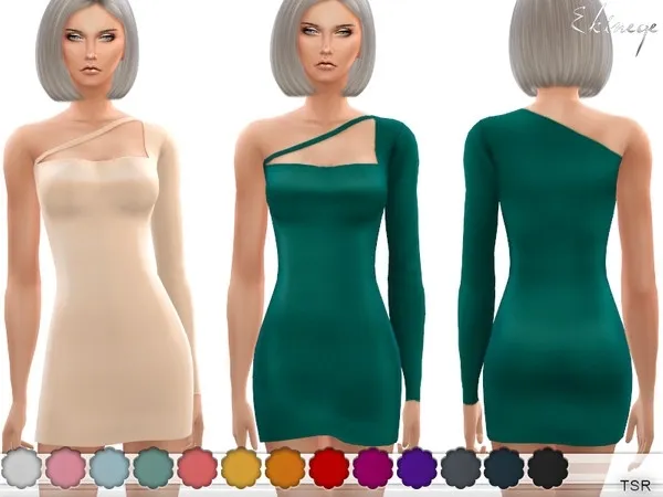 Maxis Match One Shoulder Bodycon Dress by thesimsresource - The Sims 4 Custom Content