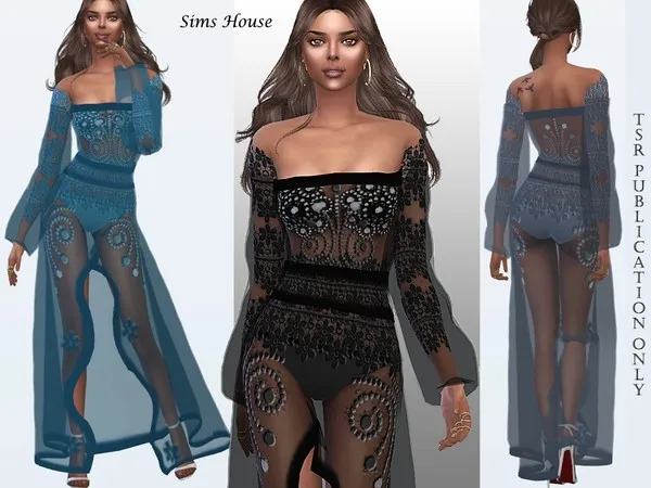 Alpha Dress from tulle embroidered with pearls Aphrodite by thesimsresource - The Sims 4 Custom Content