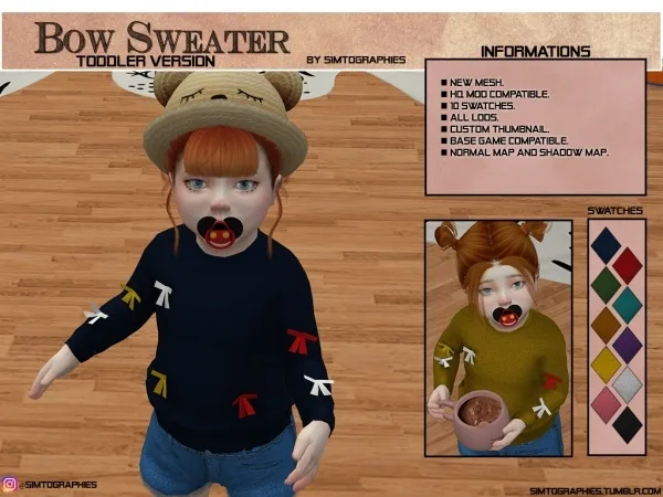 Alpha Bow Sweater (Toddler Version) by simtographies - The Sims 4 Custom Content