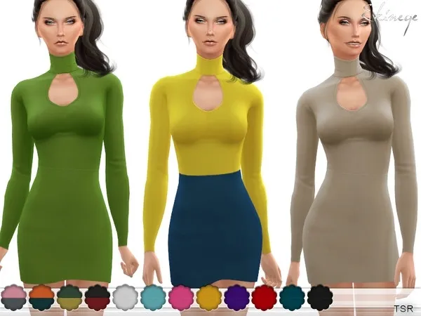 Maxis Match Keyhole Turtleneck Dress - The Sims 4 Custom Content